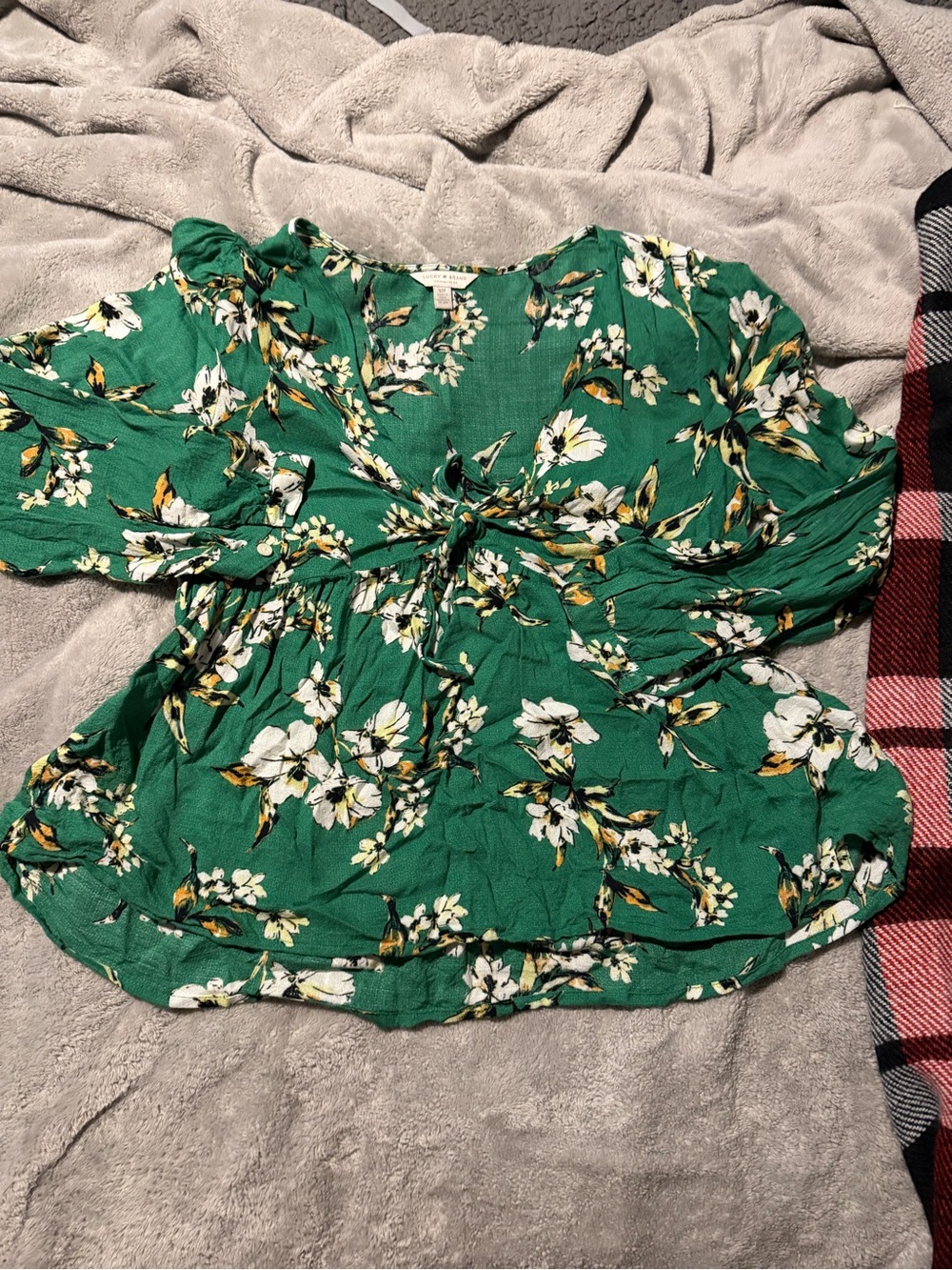 Lucky Brand Green Floral Tie-Front Blouse